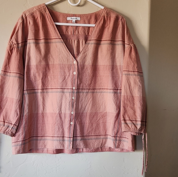 Madewell Morning view Top Size M Orange Plaid Button down - Picture 2 of 6